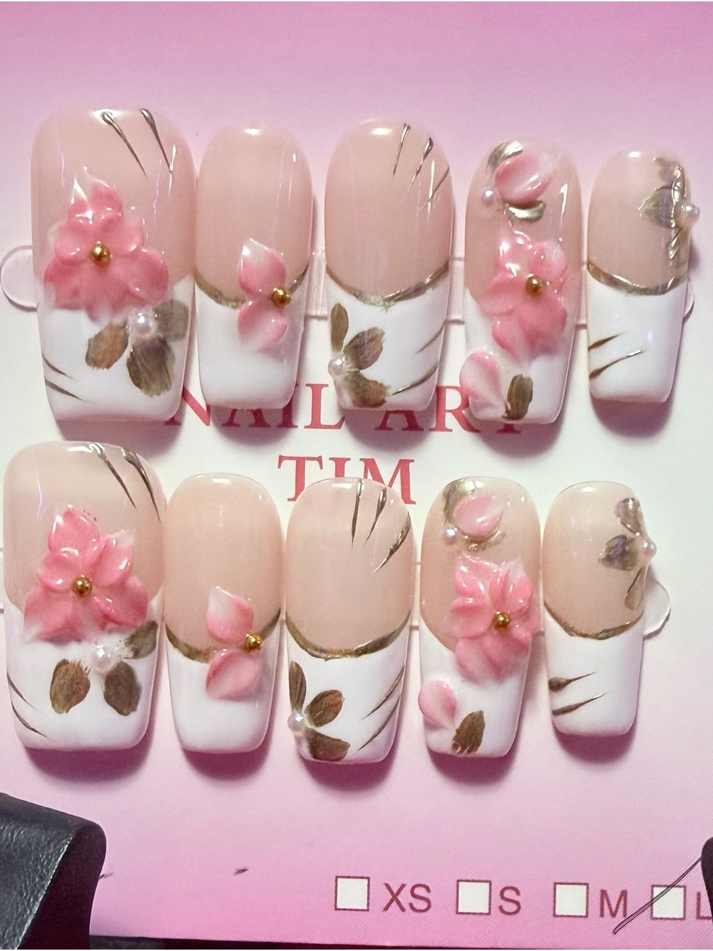Pink Floral 3D Acrylic Press-On Nails
